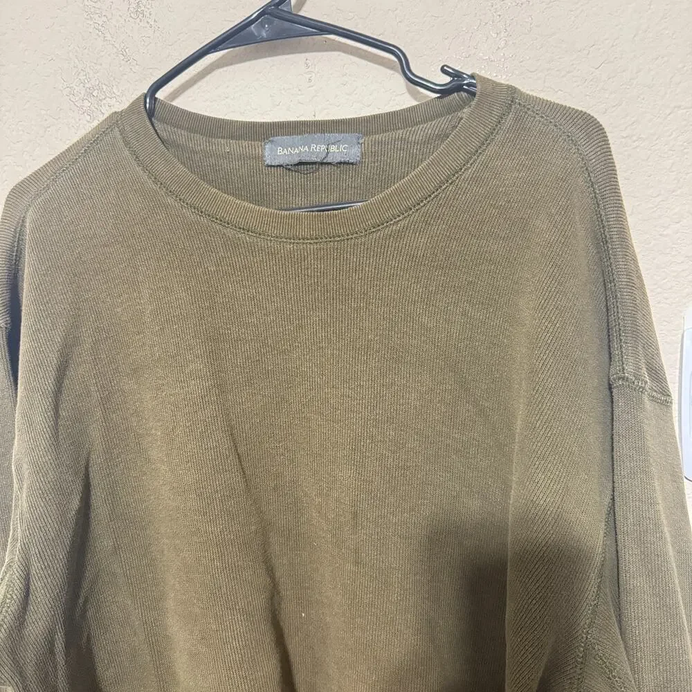 Banana Republic Mens Ribbed Sweatshirt Olive Green soft cotton XL casual grunge